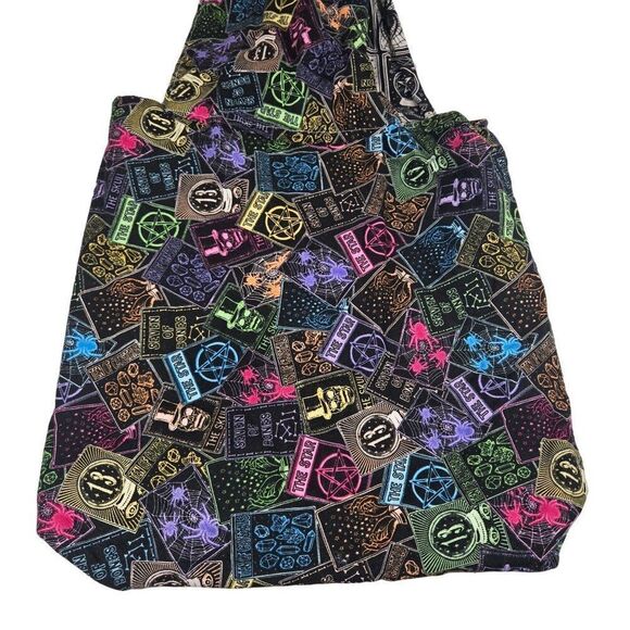 Tarot Card Themed Reversible Tote Bag With Black Cat & Moon Design - Picture 2 of 5